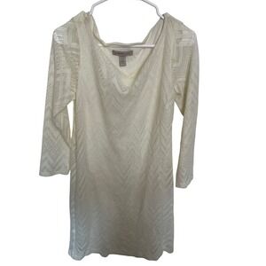 Banana Republic Heritage Cream Chevron Crochet Lace Cowl Neck Shift Dress 10 60s